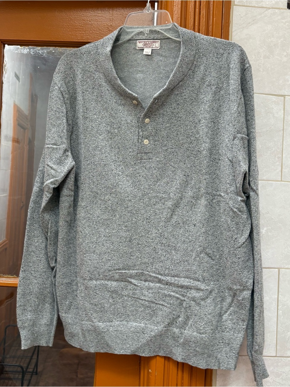Wallace & Barnes Gray Henley Knit Sweater Large